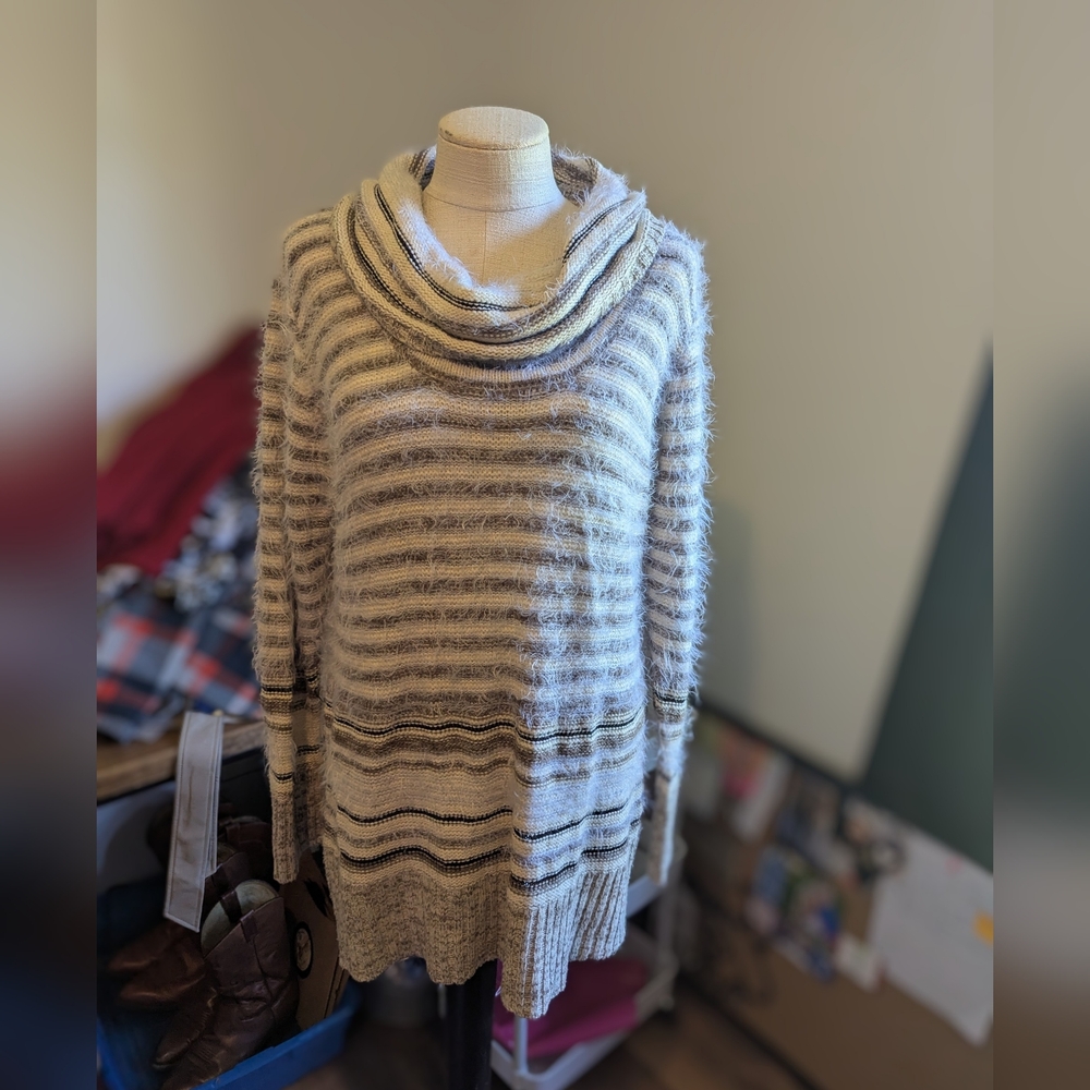 United States Sweaters Women Large Wide Turtleneck Striped Knit Long Cozy Warm‎